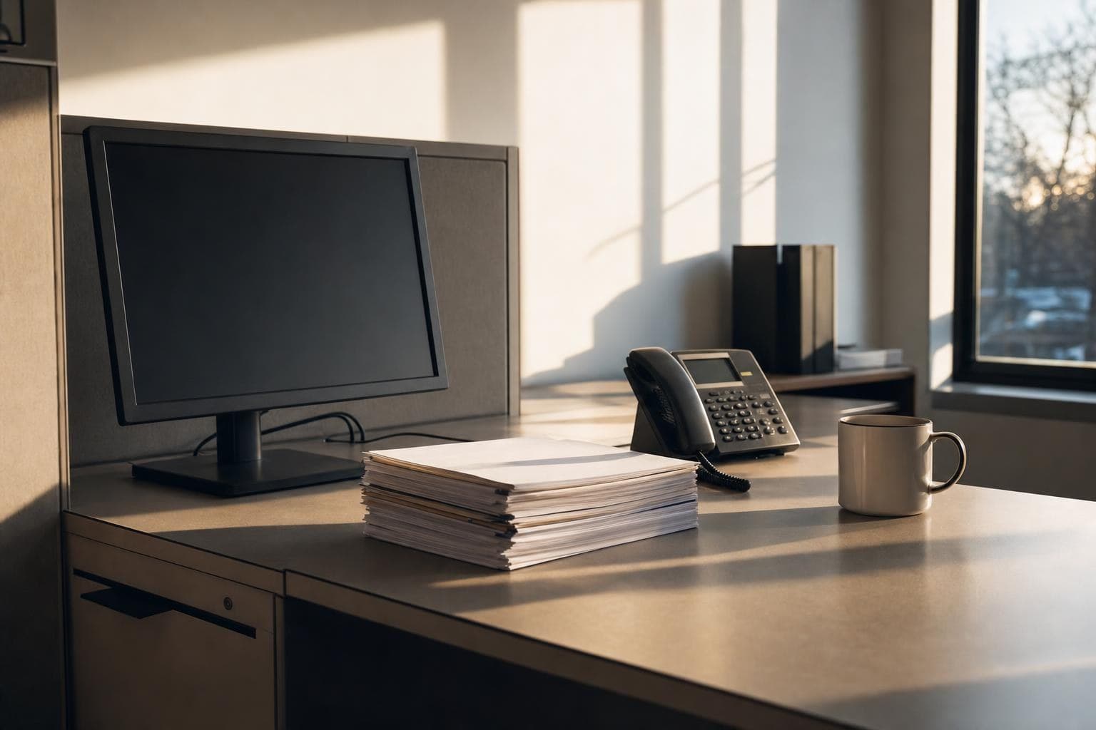 An order desk at the end of the day, paperwork squared up
